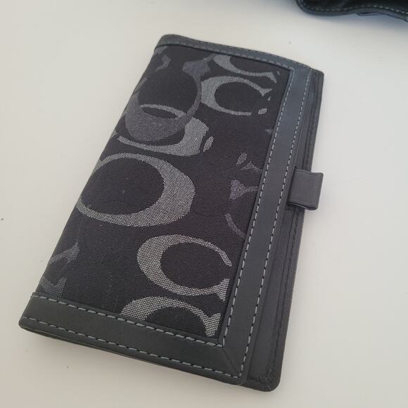 Coach Wallet Canvas Leather Signature Black Trifold 8x4 Large Checkbook Set - Picture 4 of 11